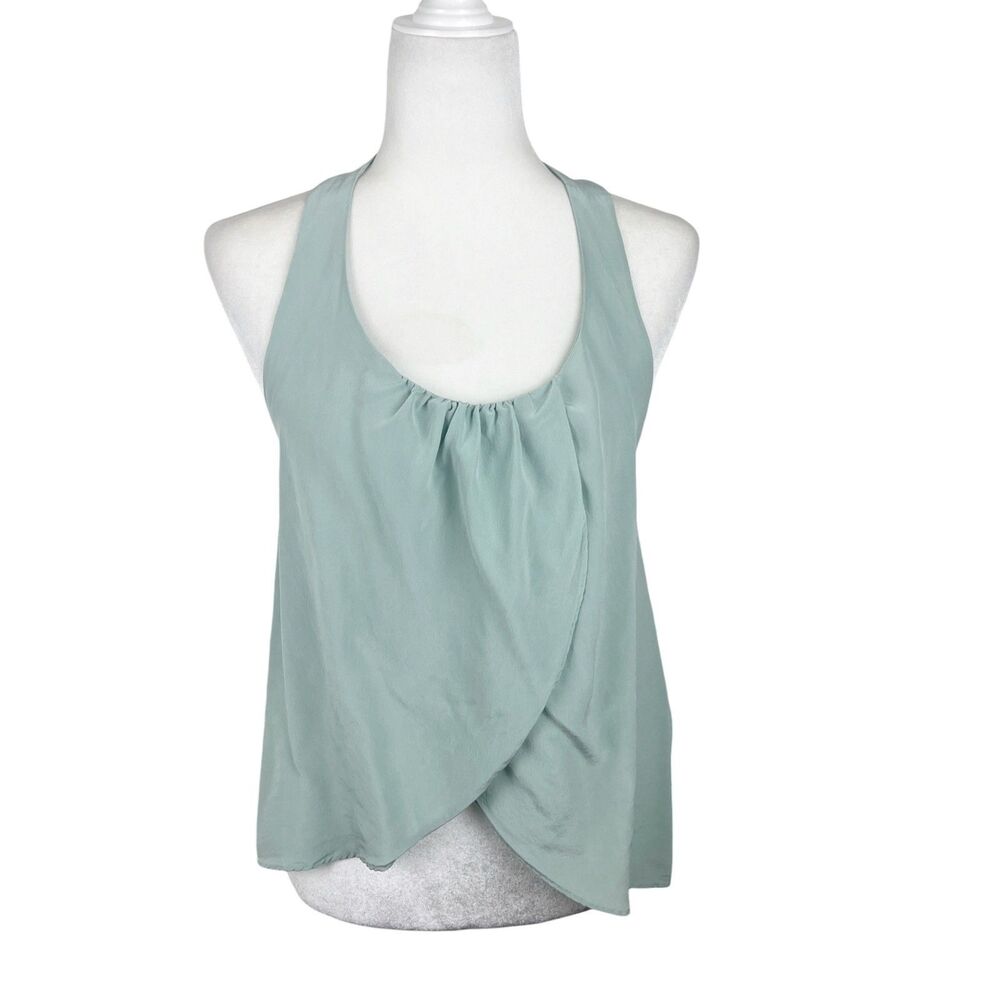 Dolce Vita Silk Tank Top Women Small Green Zip Back Scoop Lightweight Sleeveless